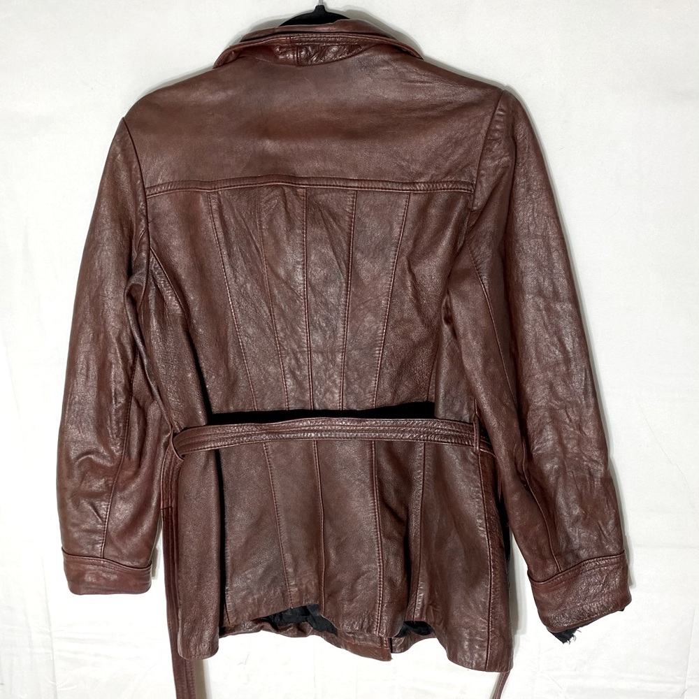 Vintage Marquis Of London Reddish Brown Belted Leather Jacket XS - Picture 2 of 16
